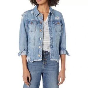 Blank NYC Denim Jacket Women's Distressed Raw Hem Blue Jean Coat Extra Small